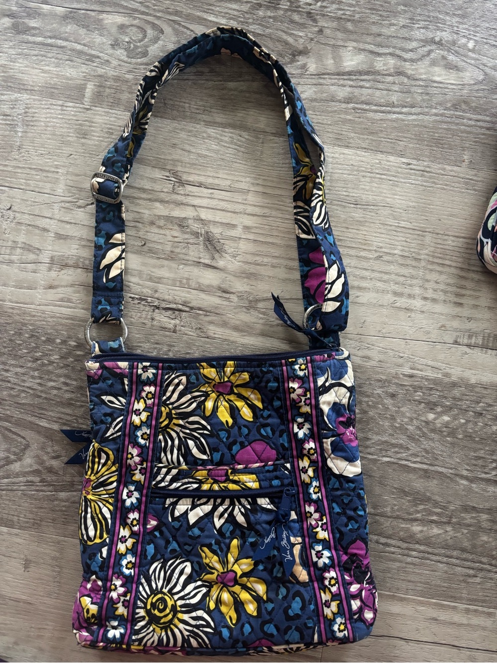 Vera Bradley Navy Floral Quilted Crossbody with Yellow & Purple Accents
